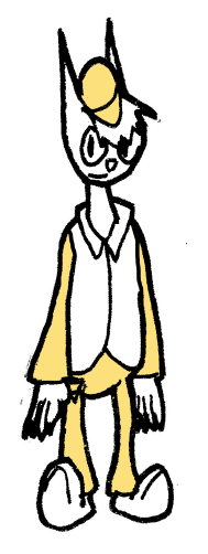 A very short blonde fellow with a white baseball cap and white vest, and a yellow shirt underneath.